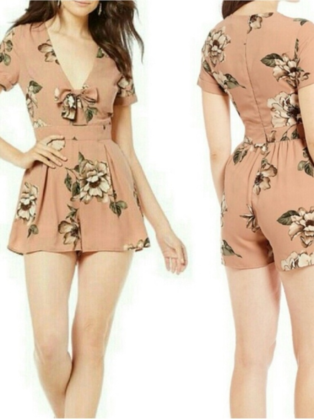 Gianni Bini Peach Floral Tie-Front Romper